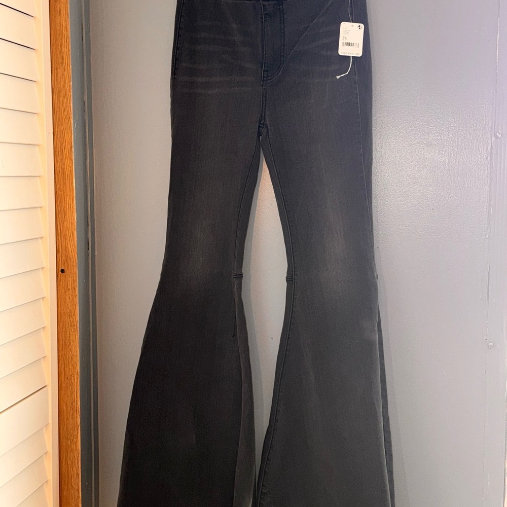 Free People Black Flare Wide Leg Jeans